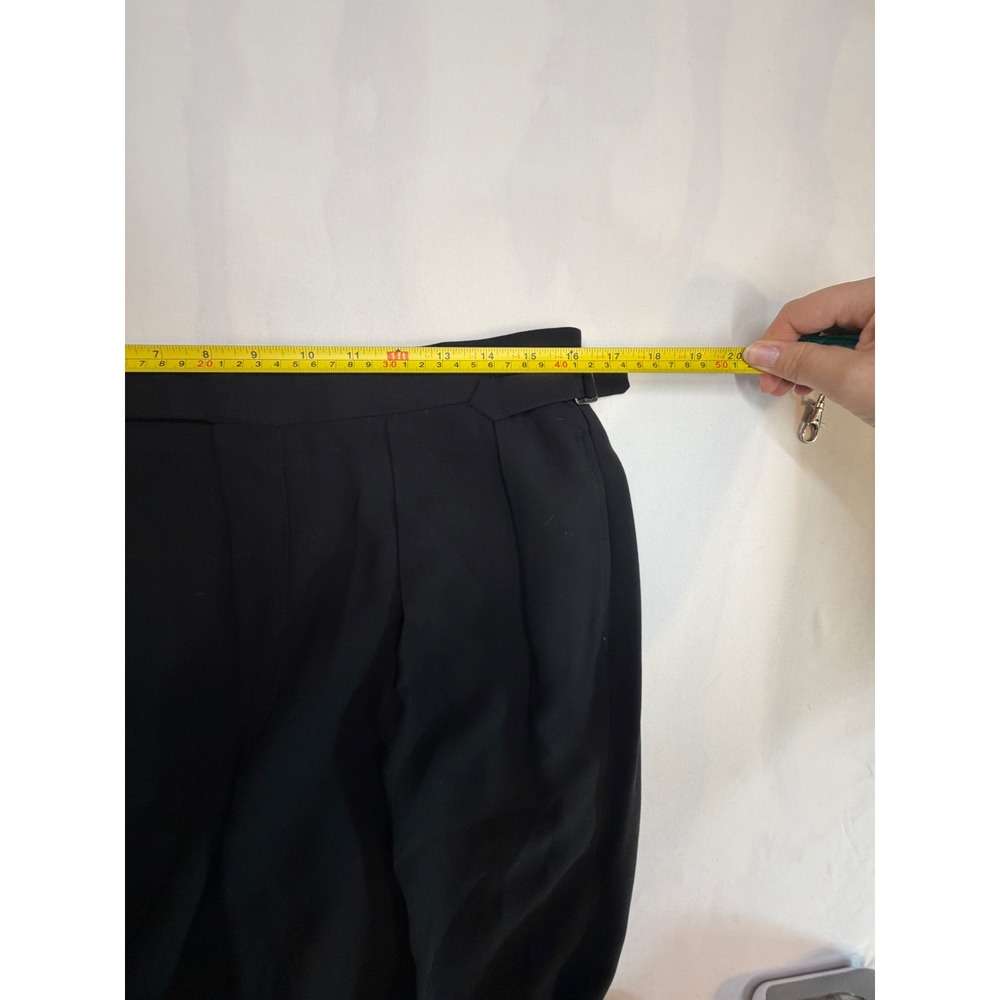 Ralph Lauren Purple Label Black Wool Pleated Wide Leg Trousers Side Tabs Size 34 - Picture 11 of 12